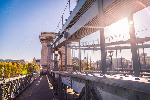 Chain Bridge in Budapest is famous place for visiting and historical architecture monument