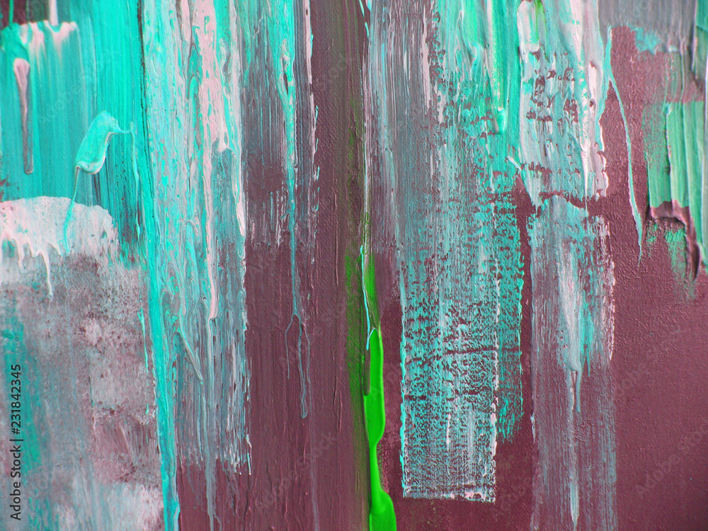 Abstract art in turquoise and gray, with bright green stroke, acrylic on canvas, original painting
