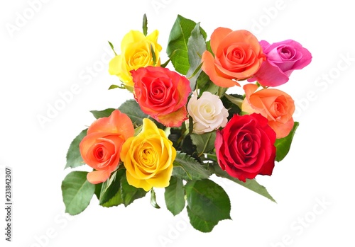 Bouquet of roses, isolated on white background.