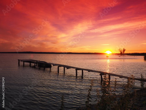 Sunset. On the big river. Summer. Russia, Ural, Perm region