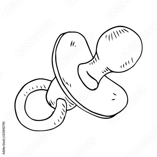 Pacifier for the baby. Vector illustration of baby dummy. Hand drawn baby nipple.