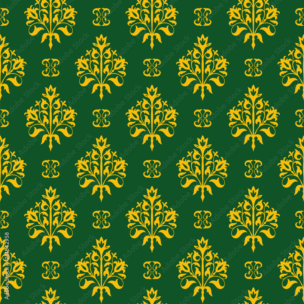Seamless floral vector pattern. Golden and green. Seamless floral vector pattern. Golden and green.