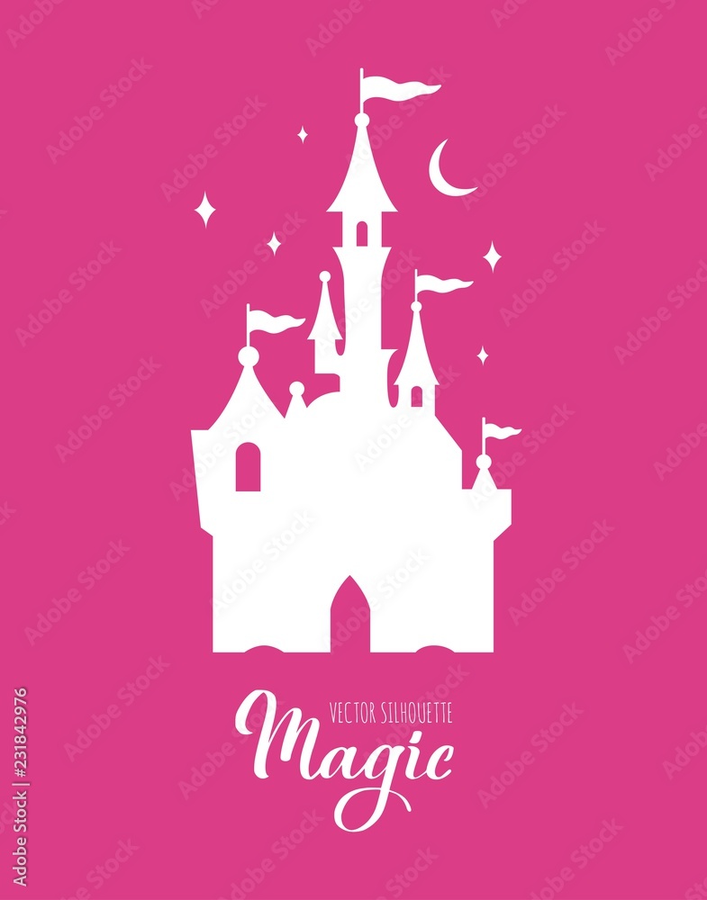 Fairy tale vector silhouette collection with Unicorn and Castle and other elements of Wizard world