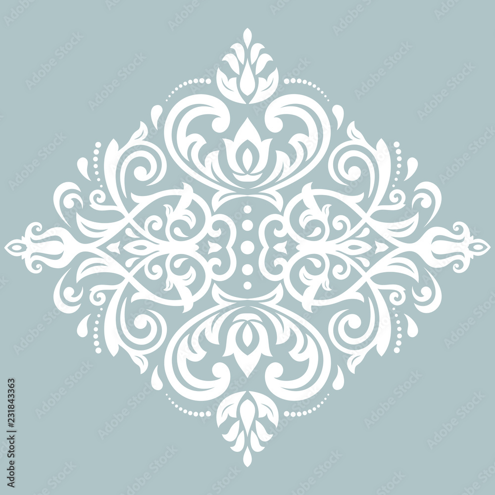 Elegant blue and white ornament in classic style. Abstract traditional pattern with oriental elements. Classic vintage pattern