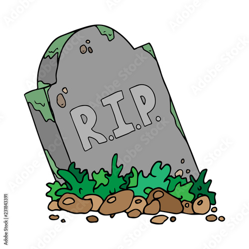 The gravestone with the inscription RIP. The sloping tombstone. Vector illustration.