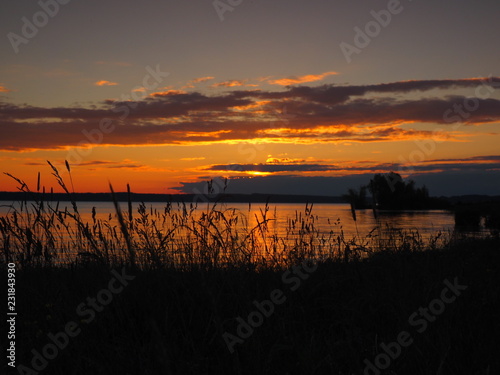 Sunset. On the big river. Summer. Russia  Ural  Perm region