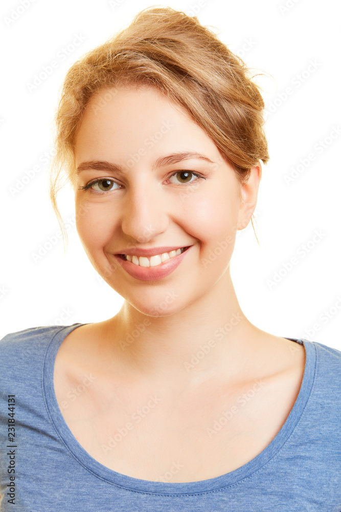 Bewerbungsfoto einer lächelnden jungen Frau Bewerbungsfoto einer lächelnden jungen Frau