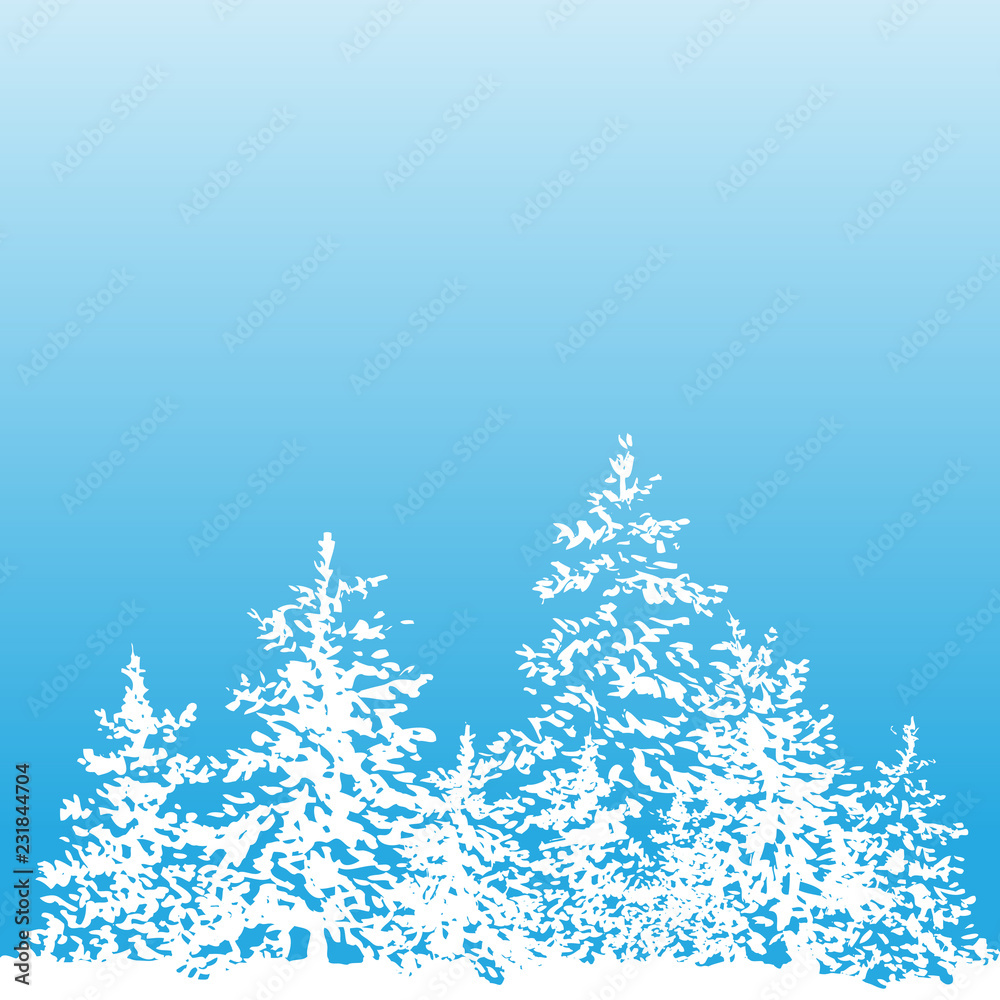 Winter background vector Ink Fir and snow