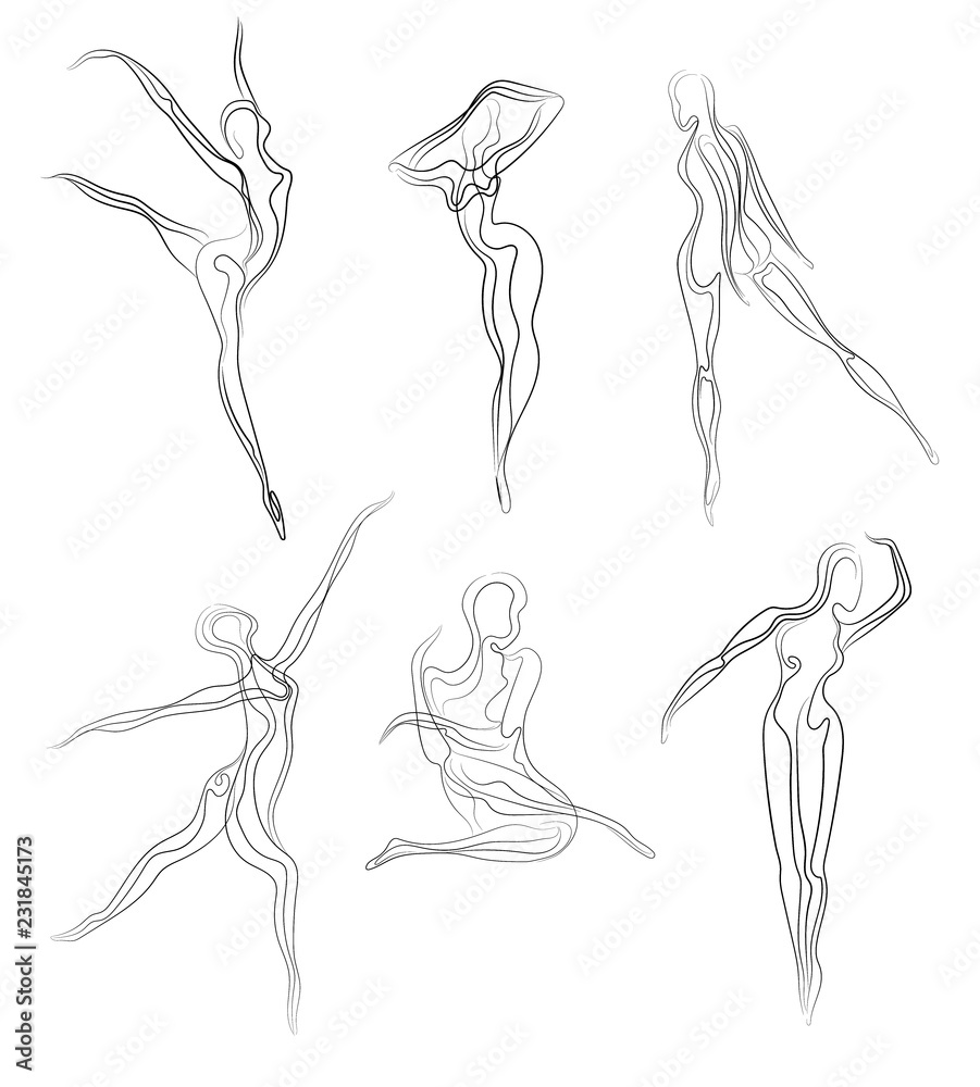 Woman dancer, ballerina, elegant silhouette Woman dancer, ballerina, elegant silhouette