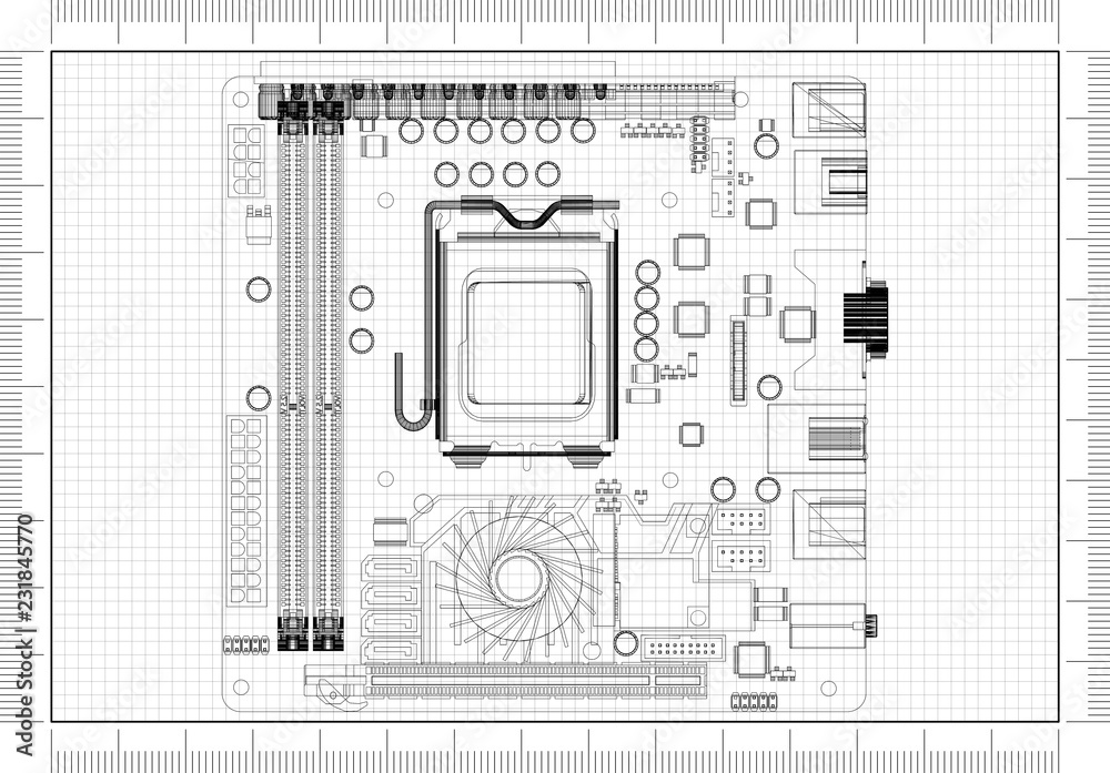 Computer Motherboard Architect Blueprint Stock Illustration | Adobe Stock