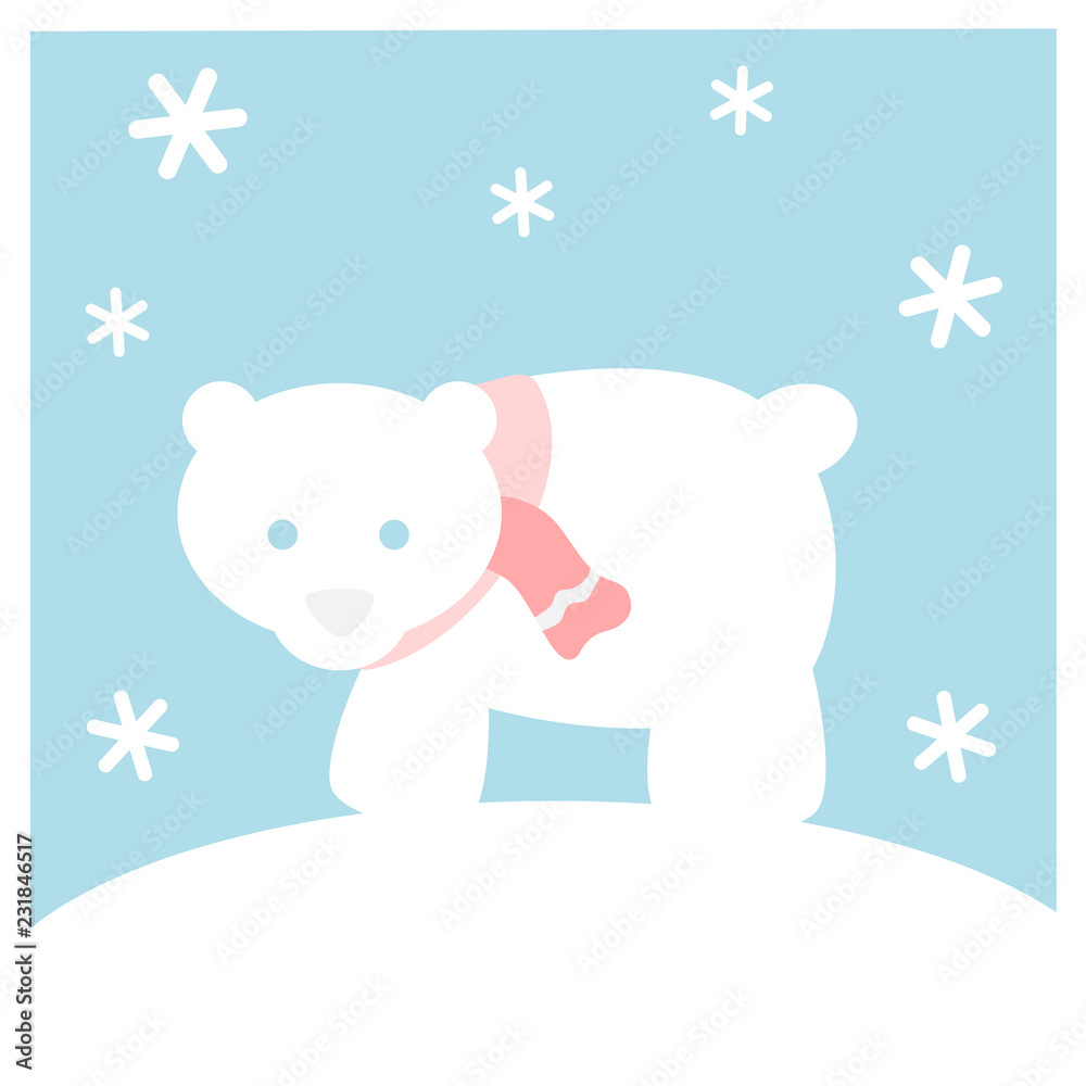 Polar bear with scarf (Winter flat icon set in square frame) Polar bear with scarf (Winter flat icon set in square frame)