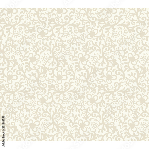 Seamless light background with beige floral pattern. Vector retro illustration. Ideal for printing on fabric or paper for wallpapers, textile, wrapping.