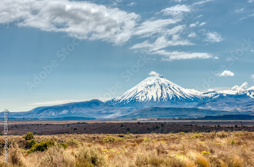 Snowy peak of Mount Ngauruhoe  under a blue sky © CeeVision