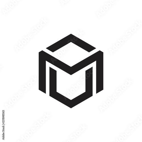 letters mu hexagonal arrow logo vector