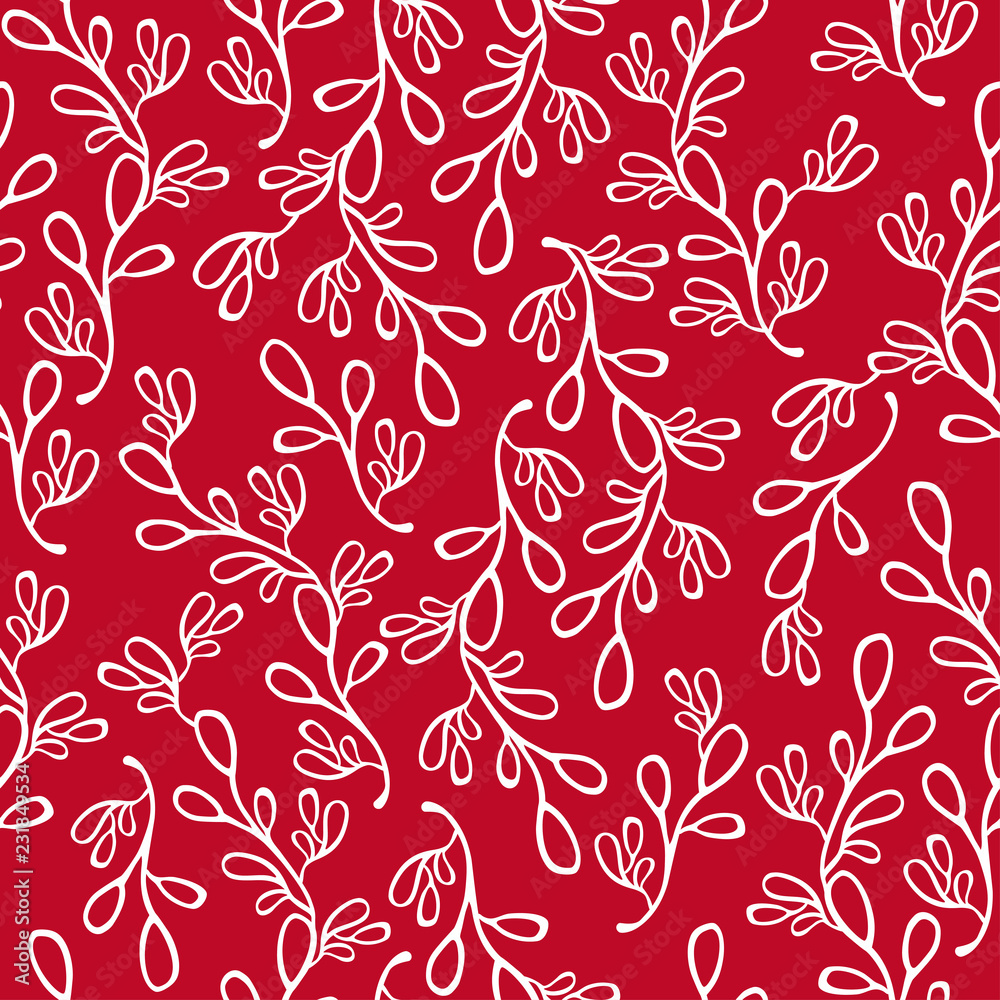 Fototapeta premium Seamless pattern with hand drawn mistletoe