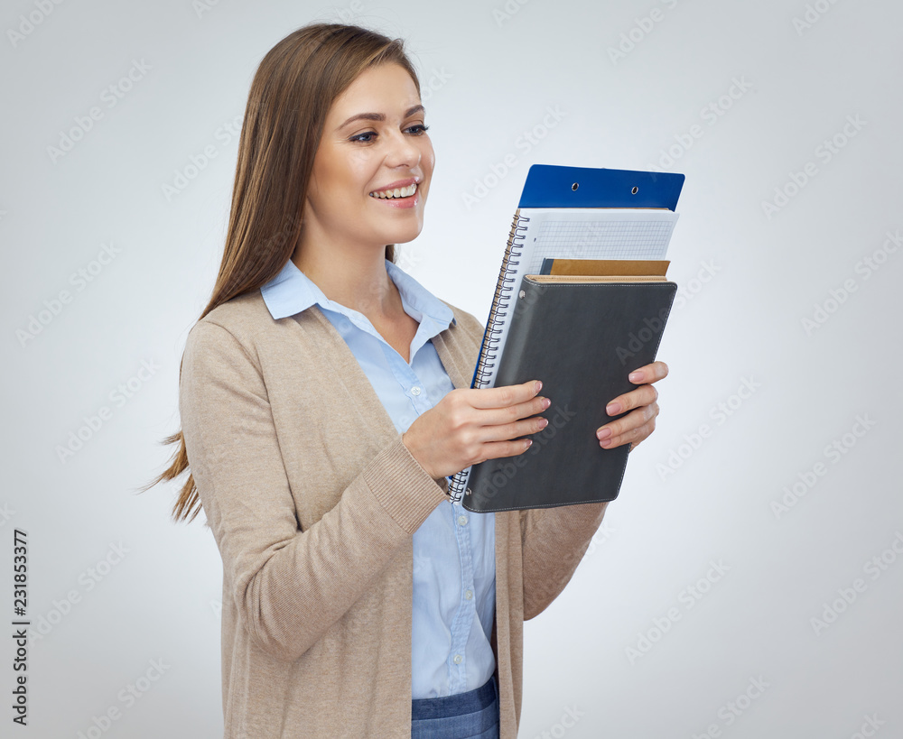 Business woman with accounting books. Business woman with accounting books.