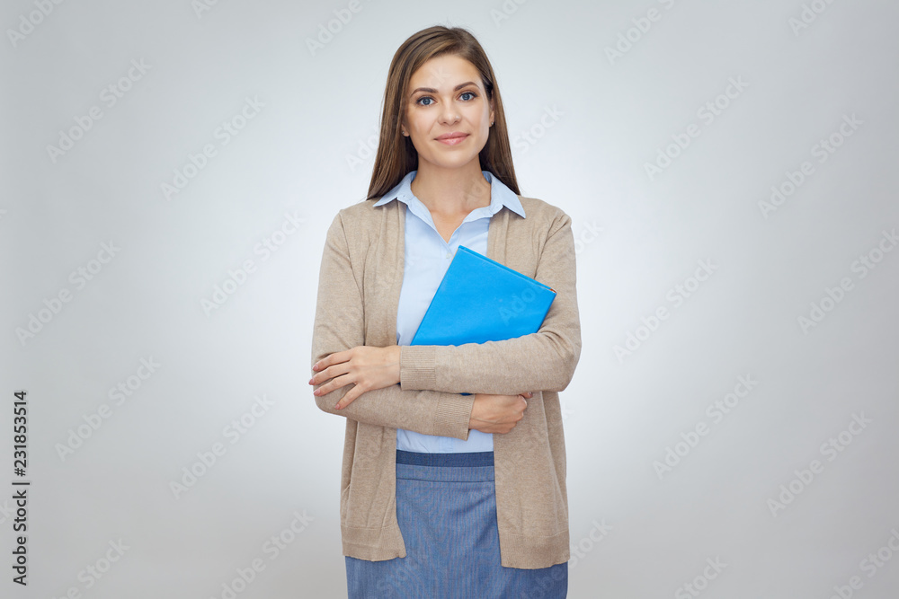 Teacher woman or student girl holding book. Teacher woman or student girl holding book.