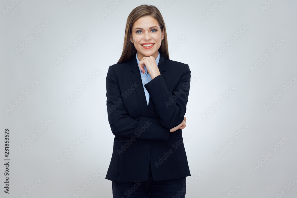 Smiling young business woman wearing black suit Smiling young business woman wearing black suit