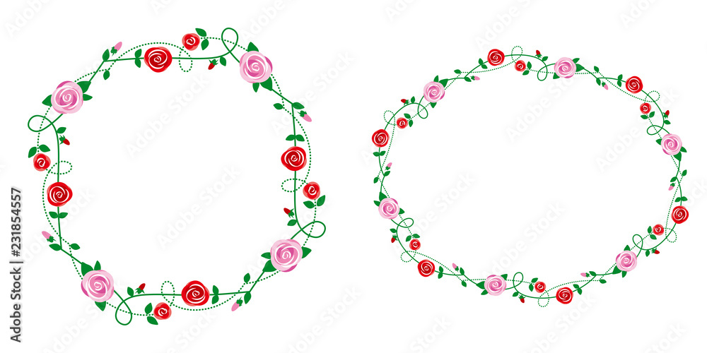 pink roses and red roses, decoration frame.