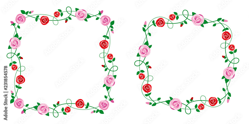 pink roses and red roses, decoration frame.