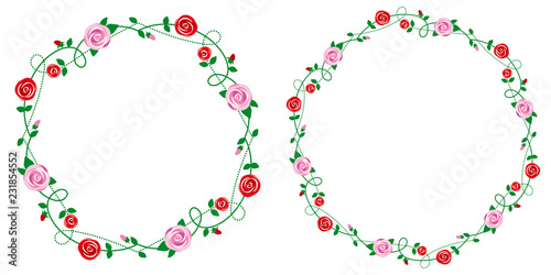 pink roses and red roses, decoration frame.