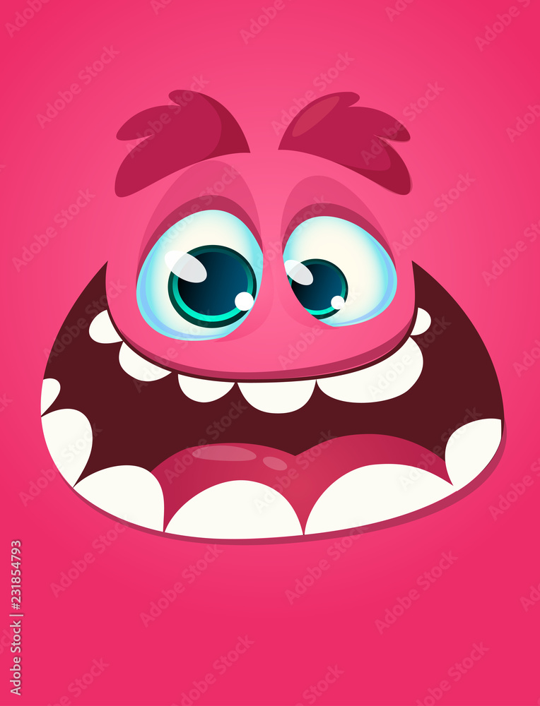 Obraz premium Funny cartoon monster face. Vector Halloween monster avatar