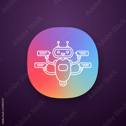 Chatbot with four speech bubbles app icon