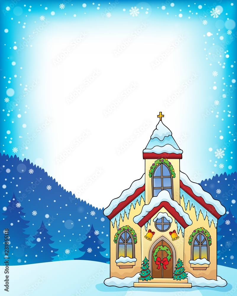 Christmas church building theme frame 1