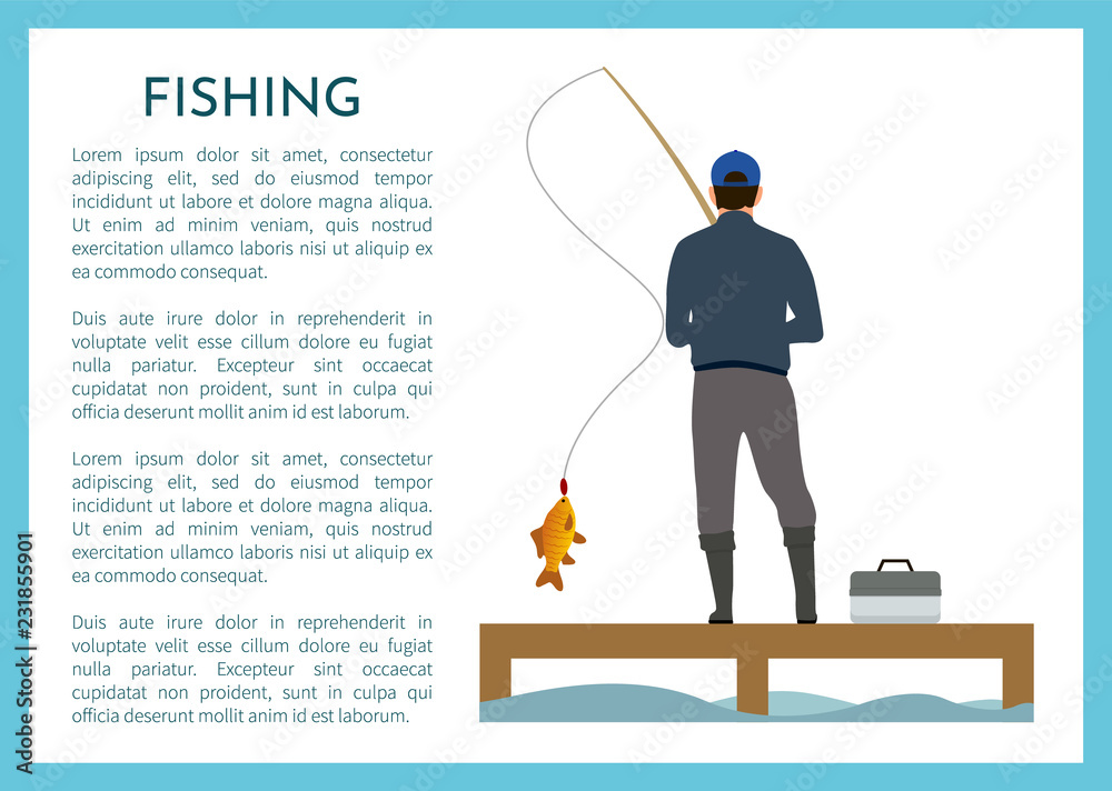 Fishing fisherman from platform vector poster