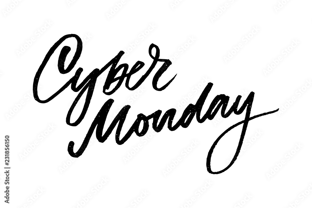 Vector illustration of Cyber Monday text for card banner. Handwritten calligraphy Cyber monday tag badge template. Lettering typography illustration Vector illustration of Cyber Monday text for card banner. Handwritten calligraphy Cyber monday tag badge template. Lettering typography illustration