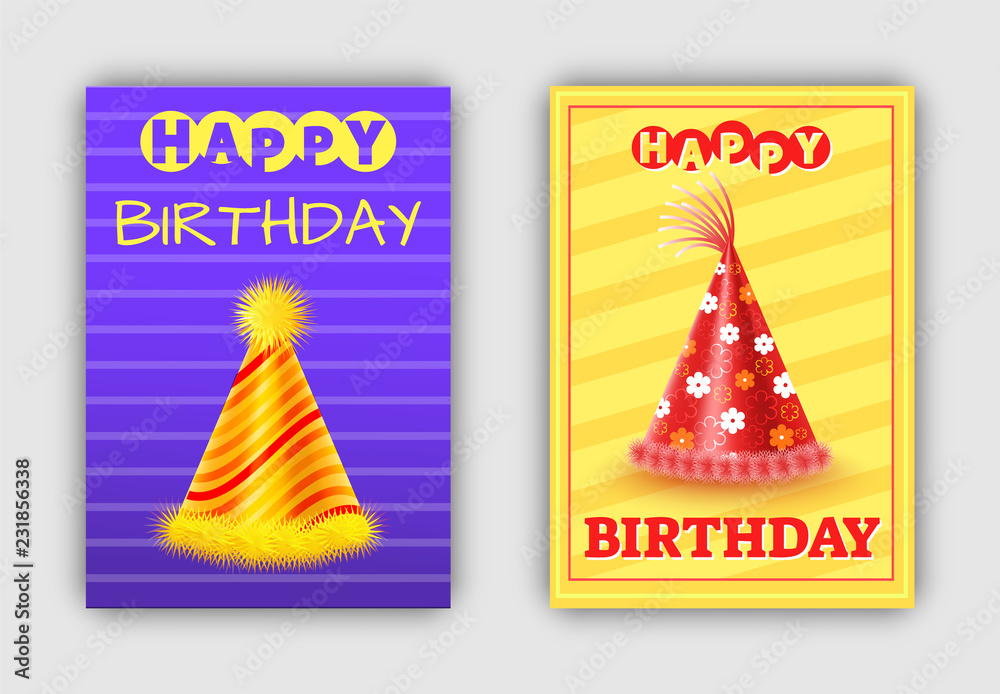 Cone Paper Hats, Happy Birthday Postcards Holiday Cone Paper Hats, Happy Birthday Postcards Holiday