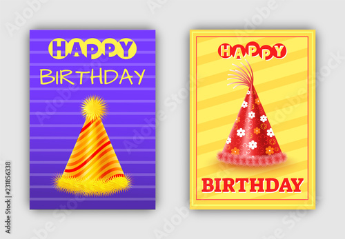 Cone Paper Hats  Happy Birthday Postcards Holiday