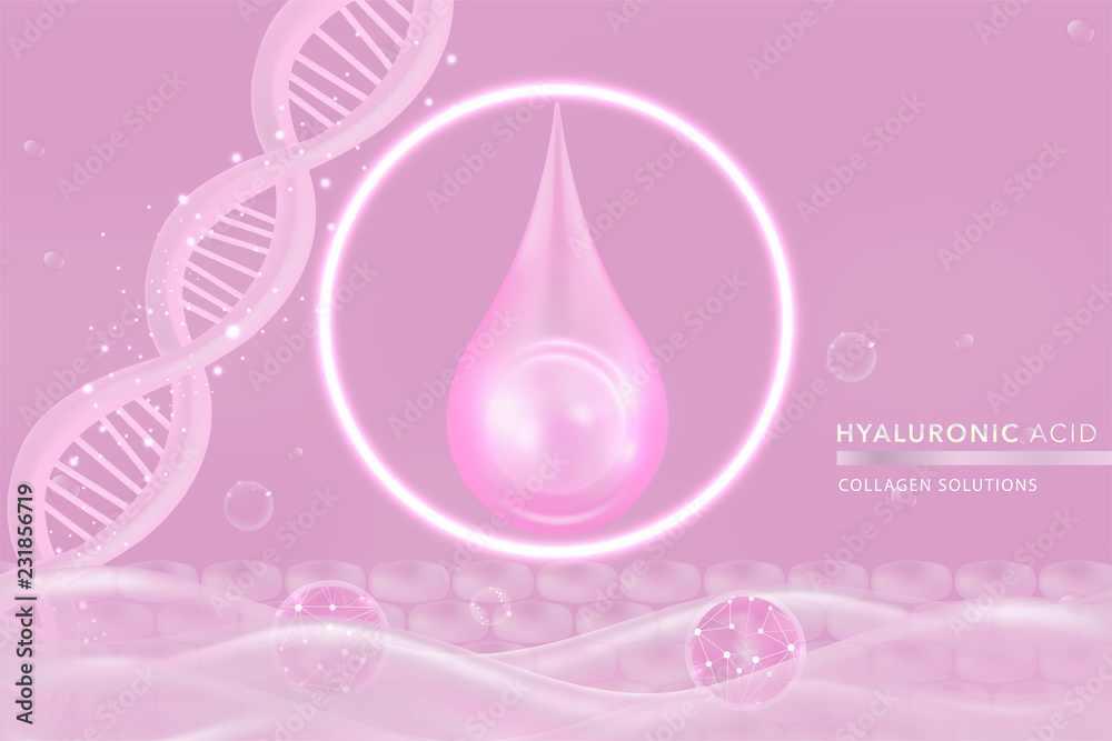 Pink Collagen Serum drop, cosmetic advertising background ready to use, luxury skin care ad, vector illustration. Pink Collagen Serum drop, cosmetic advertising background ready to use, luxury skin care ad, vector illustration.