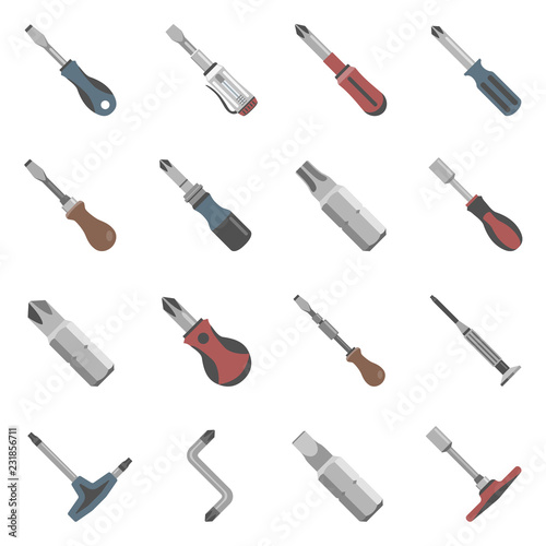 Sixteen different types of screwdrivers