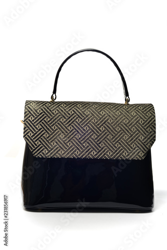 Fashionable black leather purse isolated on white