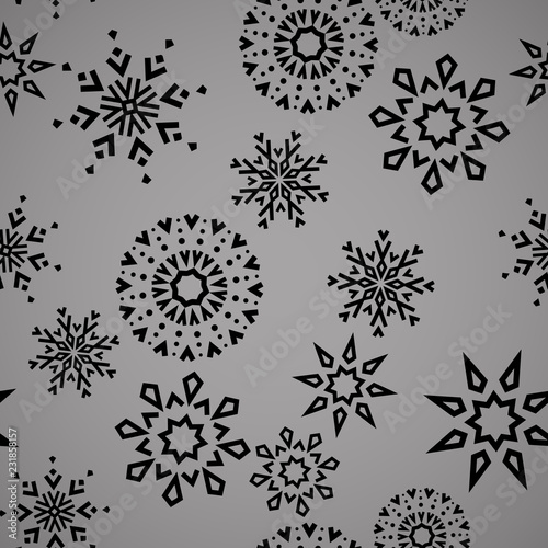 Abstract geometric pattern with lines  snowflakes. A seamless vector background. Grey and black texture. Graphic modern pattern