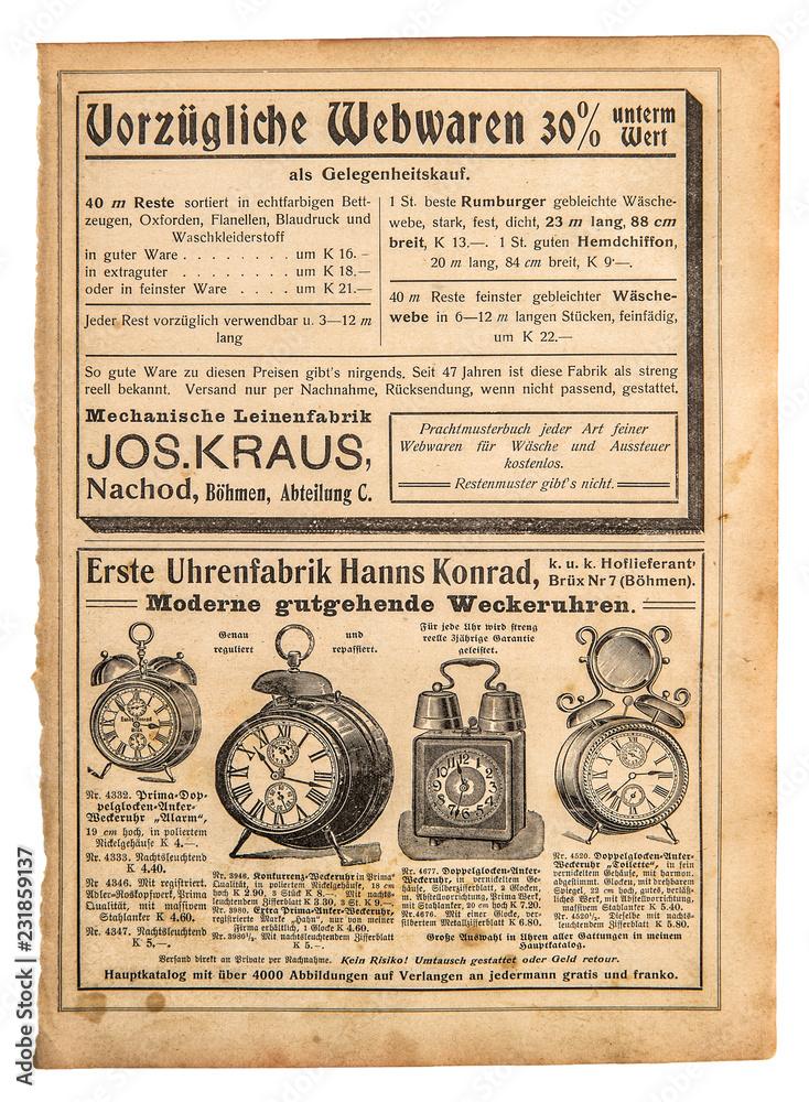 Antique alarm clock Vintage advertising shopping catalog