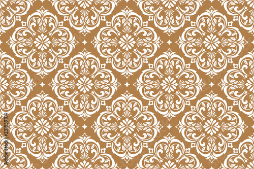 Wallpaper in the style of Baroque. Seamless vector background. White and gold floral ornament. Graphic pattern for fabric, wallpaper, packaging. Ornate Damask flower ornament