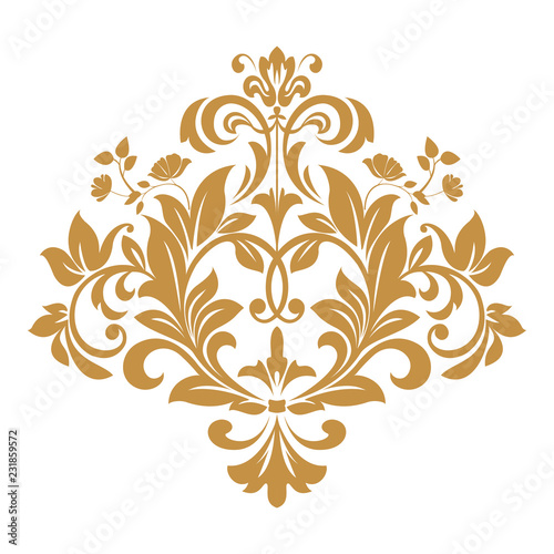 Damask graphic ornament. Floral design element. Gold vector pattern