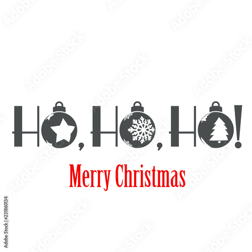Logotipo con texto Ho, Ho, Ho con bolas de navidad en color gris