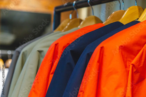 Photos outerwear on the rack in the store