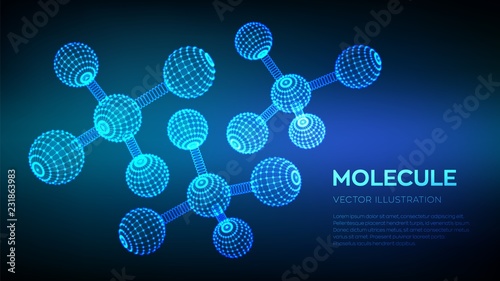 Molecule Structure. Dna, atom, neurons. Molecules and chemical formulas. 3D Scientific molecule background for medicine, science, technology, chemistry, biology. Vector illustration.