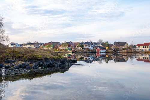 Part of the Bronnoysund development is reflected in the sea,Nordland county photo