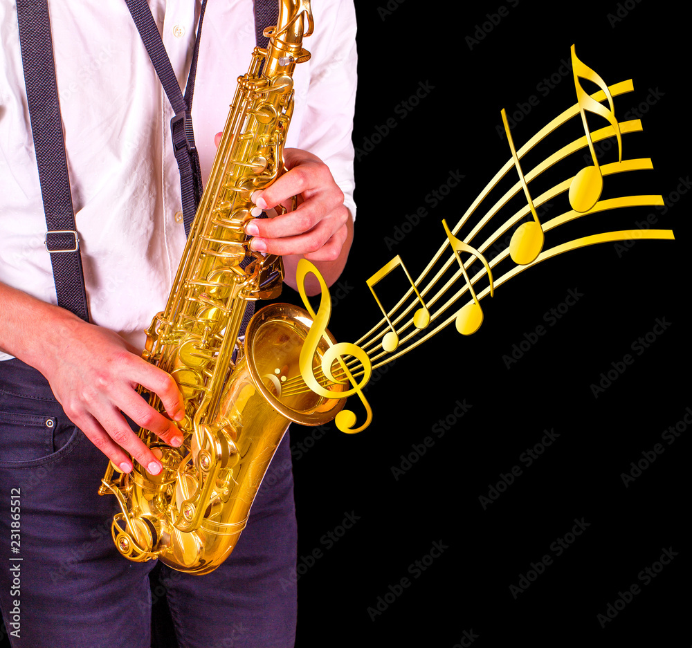 Fototapeta premium the men playing saxophone on black backgound
