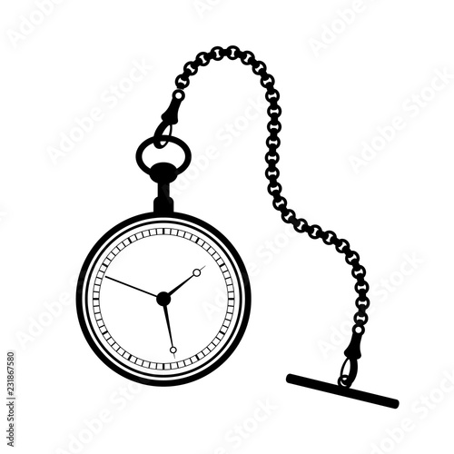 Pocket watch with chain isolated on white background.