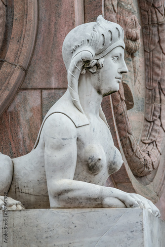 Statue of beautiful sphinx in downtown of Potsdam, Germany, portrait, details © neurobite