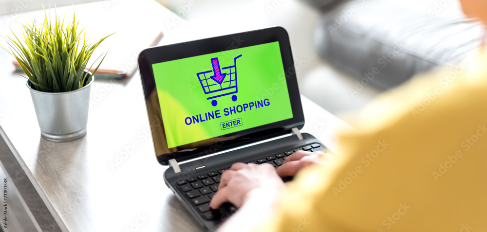 Online shopping concept on a laptop screen Online shopping concept on a laptop screen