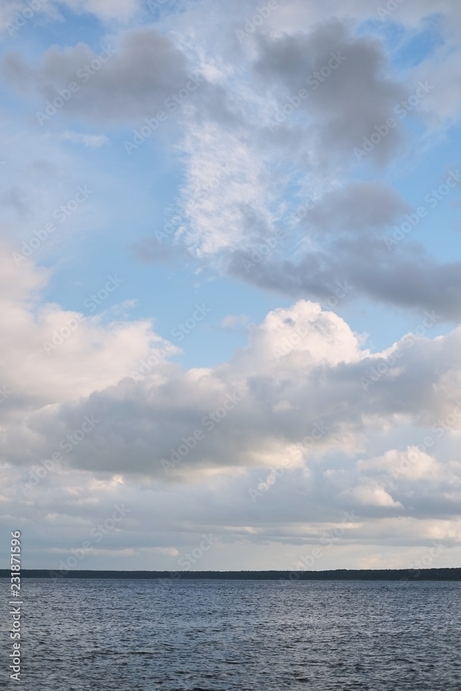 blue azure sea blue sky horizon seascape White clouds