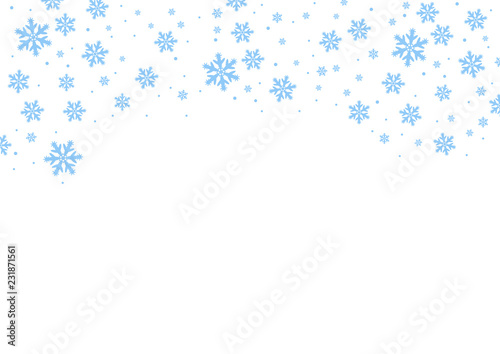 Vector falling blue snow on isolated background, possibility of overlay. Winter, Christmas texture. Place for text.