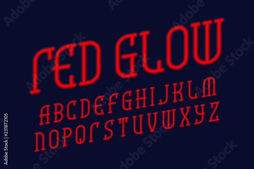 Red glow alphabet. Neon light font. Isolated english alphabet.